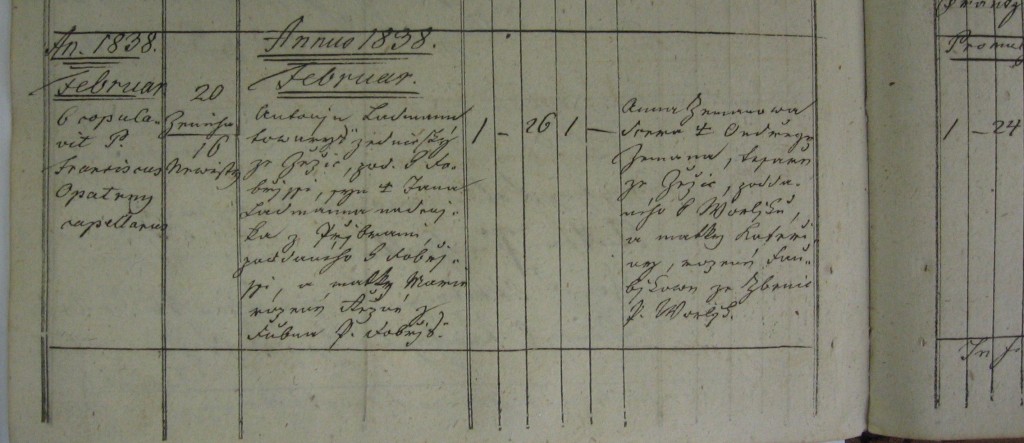 Marriage of Antonín Ladman and Anna Zemanová, left page. Photo by David Kohout.